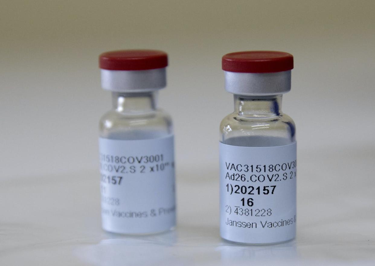 <span class="caption">The Johnson & Johnson vaccine only requires one dose. </span> <span class="attribution"><a class="link " href="https://www.gettyimages.com/detail/news-photo/johnson-johnson-vaccine-vials-against-the-covid-19-news-photo/1231237368?adppopup=true" rel="nofollow noopener" target="_blank" data-ylk="slk:Phill Magoke/AFP via Getty Images;elm:context_link;itc:0;sec:content-canvas"> Phill Magoke/AFP via Getty Images</a></span>