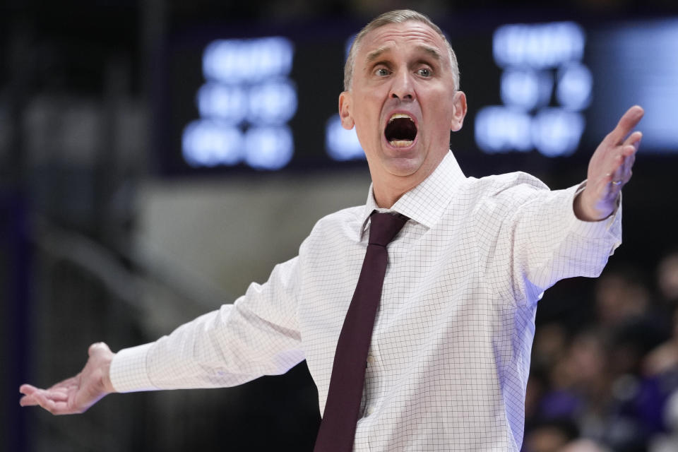 Arizona State coach Bobby Hurley reacts on the sideline during the second half of the team's NCAA college basketball game against Washington, Thursday, Jan. 11, 2024, in Seattle. (AP Photo/Lindsey Wasson)