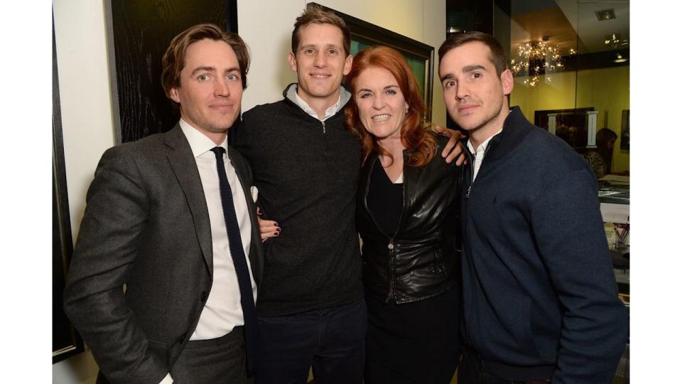 Alby, Edoardo's stepbrother and Sarah Ferguson's godson can be seen with his arm around his godmother 