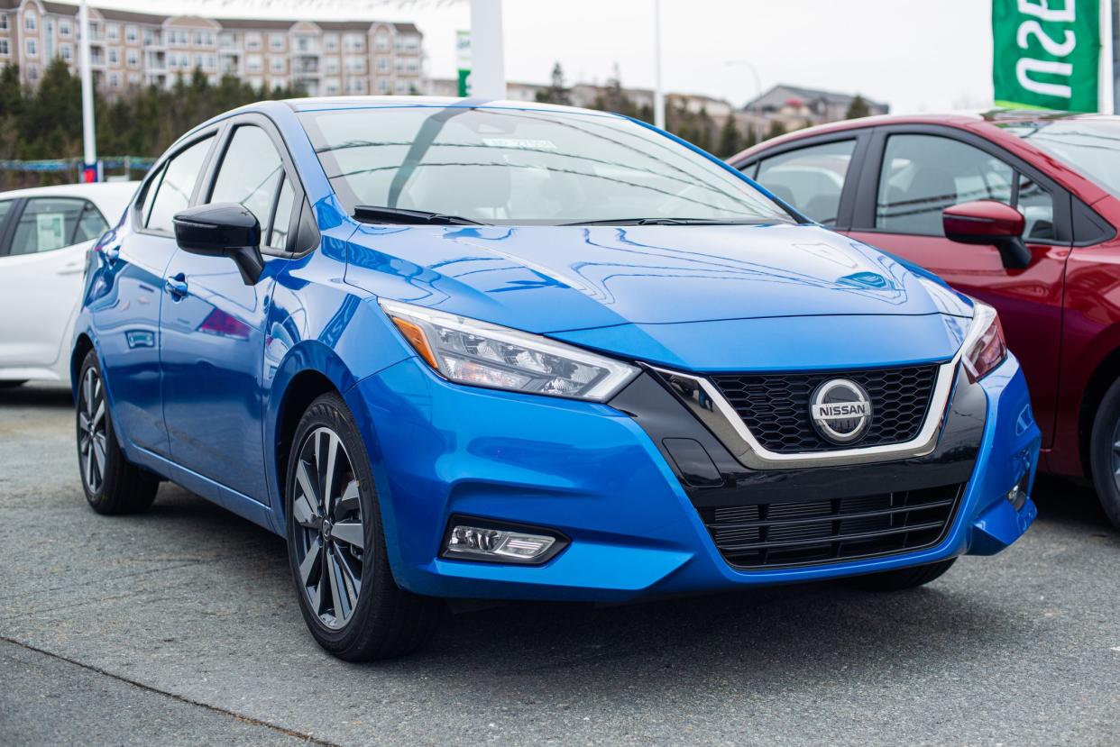 Dartmouth, Canada - January 10, 2021 - 2021 Nissan Versa sedan at a dealership.