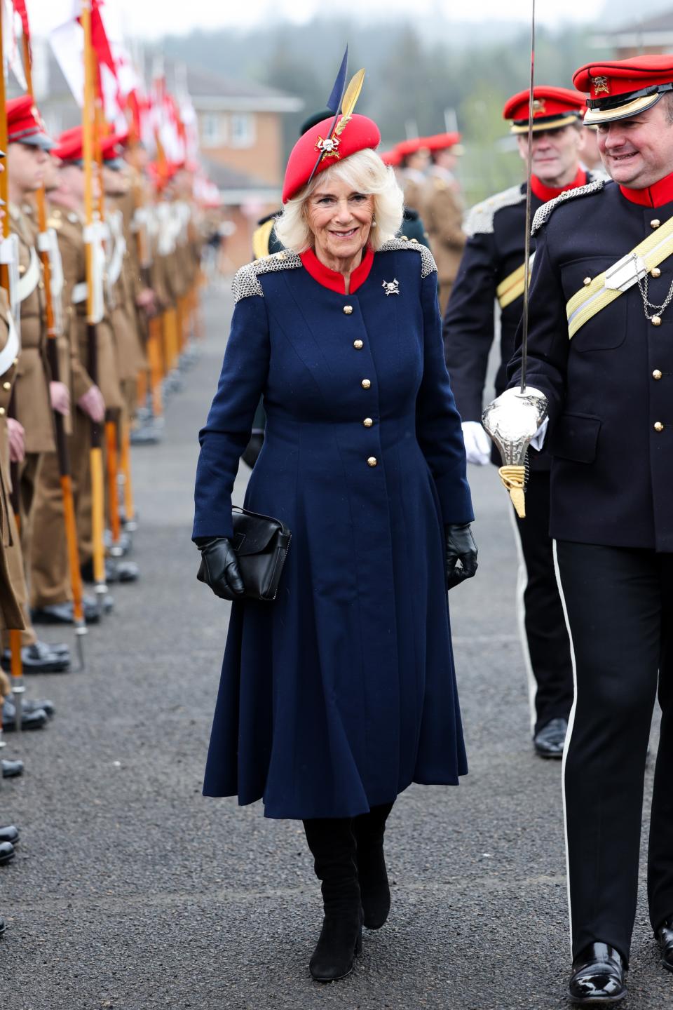 Queen Camilla during a visit to The Royal Lancers on April 22 in Catterick, England.