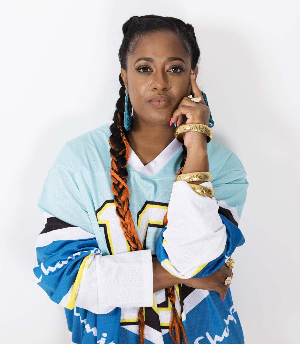 FILE - This Aug. 22, 2019 photo shows Rapsody posing for a portrait in New York. Rapsody's “Pray Momma Don’t Cry” is one of four songs featured on “I Can’t Breath/Music for the Movement,” a four-song album that is a joint venture between Disney Music Group and The Undefeated, ESPN’s platform for exploring the intersections of race, sports and culture. Rapsody is hoping the album can unite people. (Photo by Brian Ach/Invision/AP, File)