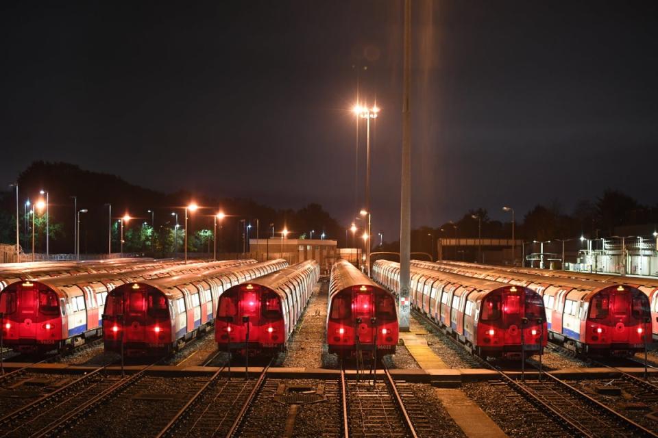 Tube trains lined up at Stanmore this morning as the Tube Strike begins (Jeremy Selwyn)