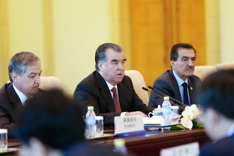 Tajikistan President Emomali Rakhmon meets with Chinese President Xi Jinping (not pictured) at Diaoyutai State Guesthouse in Beijing on September 2, 2015