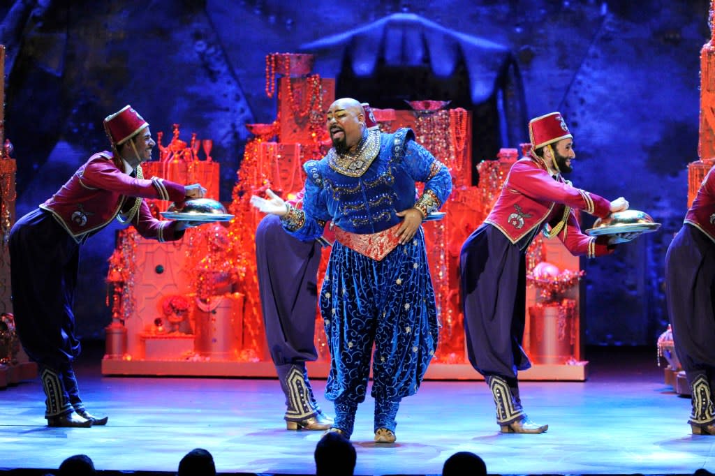 FILE – James Monroe Iglehart and the cast of “Aladdin” performs onstage at the 68th annual Tony Awards at Radio City Music Hall on Sunday, June 8, 2014, in New York. (Photo by Evan Agostini/Invision/AP, File)