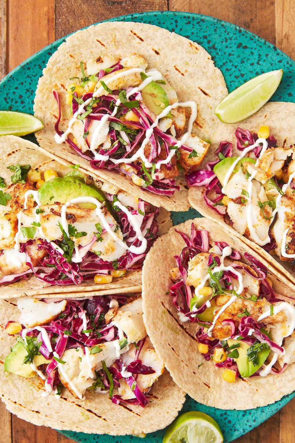 fish tacos on a teal plate