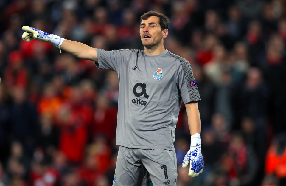 FC Porto goalkeeper Iker Casillas Liverpool v FC Porto - UEFA Champions League - Quarter Final - First Leg - Anfield 09-04-2019 . (Photo by  Mike Egerton/PA Images via Getty Images)