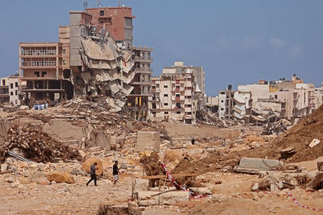 This picture shows destruction in the aftermath of flash flooding caused by Storm Daniel in Libya's eastern port city of Derna on Sept. 17.