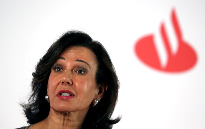 FILE PHOTO: FILE PHOTO: Banco Santander's chairwoman Botin speaks at the annual results presentation at bank's headquarters in Boadilla del Monte