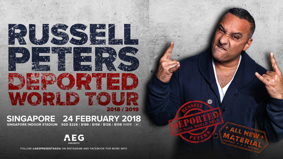 Comedian Russell Peters returns to Singapore on 24 February 2018 (Photo: AEG Presents)