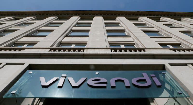 FILE PHOTO: A Vivendi sign at the main entrance of the company's Paris headquarters