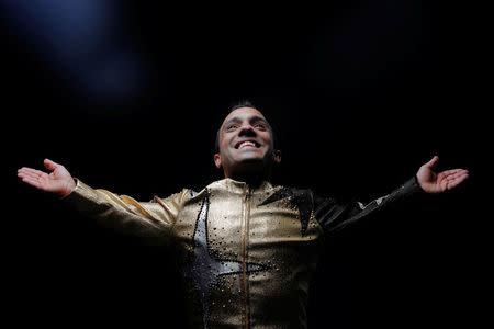 Acrobat Paulo dos Santos poses for a portrait before taking part in the last weekend of the Ringling Bros. and Barnum & Bailey circus at Nassau Coliseum in Uniondale, New York, May 19, 2017. REUTERS/Lucas Jackson