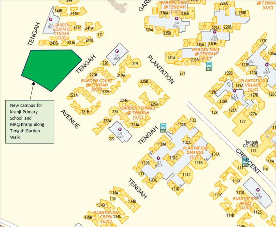 Location of Kranji Primary School and MK@Kranji’s new location in Tengah.