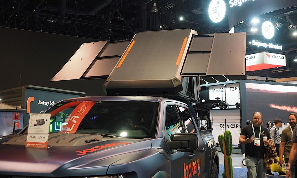 Photo of the solar panel end of Jackery's rooftop solar tent.