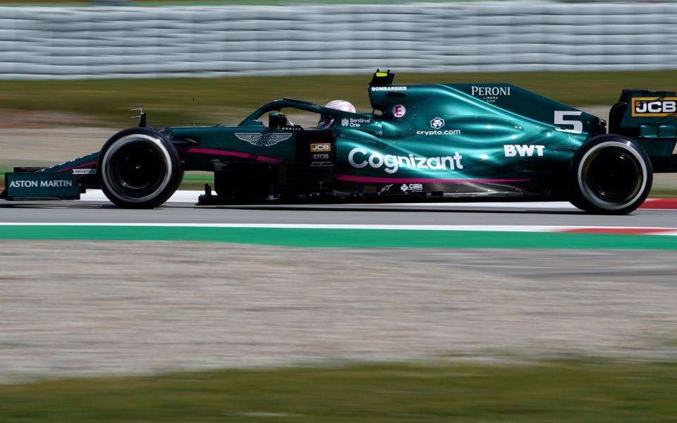 Aston Martin driver Sebastian Vettel of Germany steers his car during the first free practice for the Spanish Formula One Grand Prix at the Barcelona Catalunya racetrack in Montmelo, just outside Barcelona, Spain, Friday, May 7, 2021. The Spanish Grand Prix will be held on Sunday - AP Photo/Emilio Morenatti