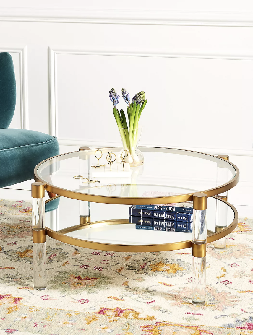 6) Oscarine Lucite Round Mirrored Coffee Table