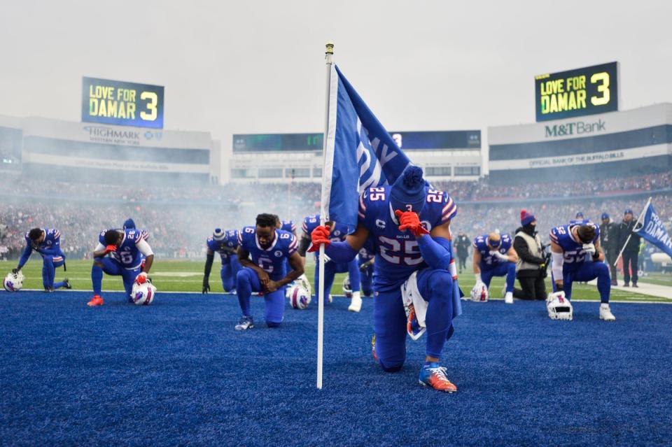 Bills players were also honouring Hamlin before and during their game against the Patriots (AP)