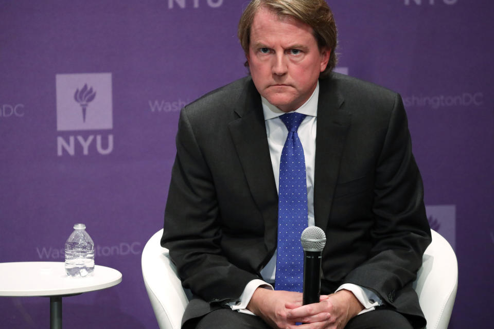 Former White House counsel Don McGahn on Dec. 12, 2019, at the NYU Global Academic Center in Washington, D.C. (Photo by Alex Wong/Getty Images) (Photo: Alex Wong via Getty Images)