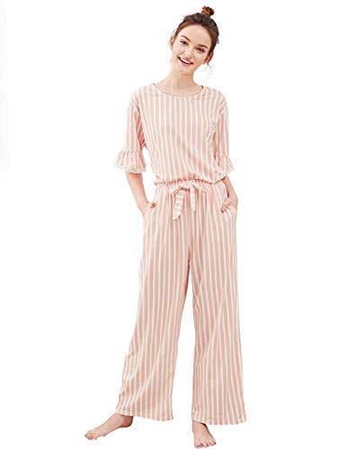 SweatyRocks Women's Cotton Pajama Set Lace Sleepwear