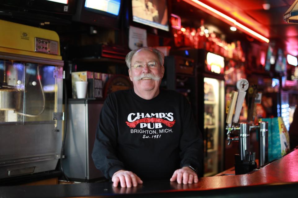 David Beauchamp, 73, has owned and operated Champs Pub in Brighton, Mich. for 39 years and says it has been a good business for him. Recently Champs has been selected to receive a financial lifeline from the Barstool fund founded by Dave Portnoy to aid small businesses struggling to stay afloat during the coronavirus pandemic.