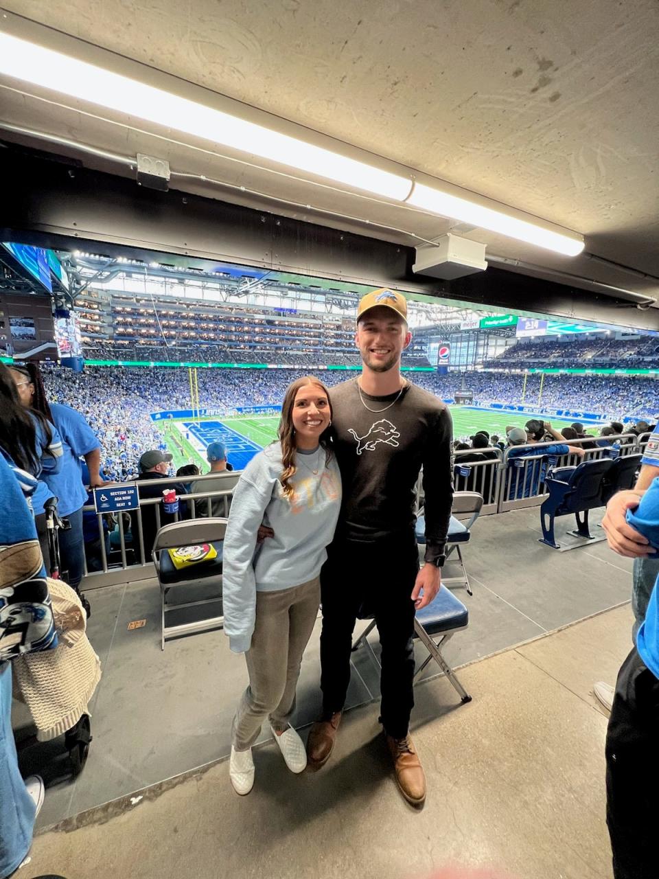 Kassidy Albers and Sean Reilly at the Detroit Lions game against the Seattle Seahawks.