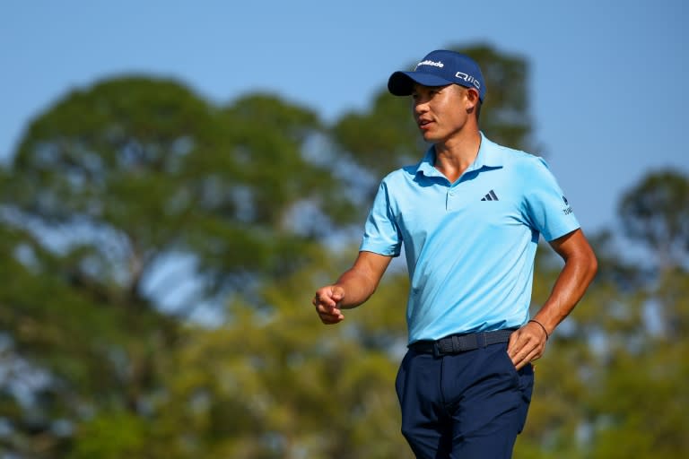 Collin Morikawa reacts after making a birdie on the 17th hole during the first round of the RBC Heritage at Harbour Town Golf Links on Hilton Head Island, South Carolina (Jared C. Tilton)