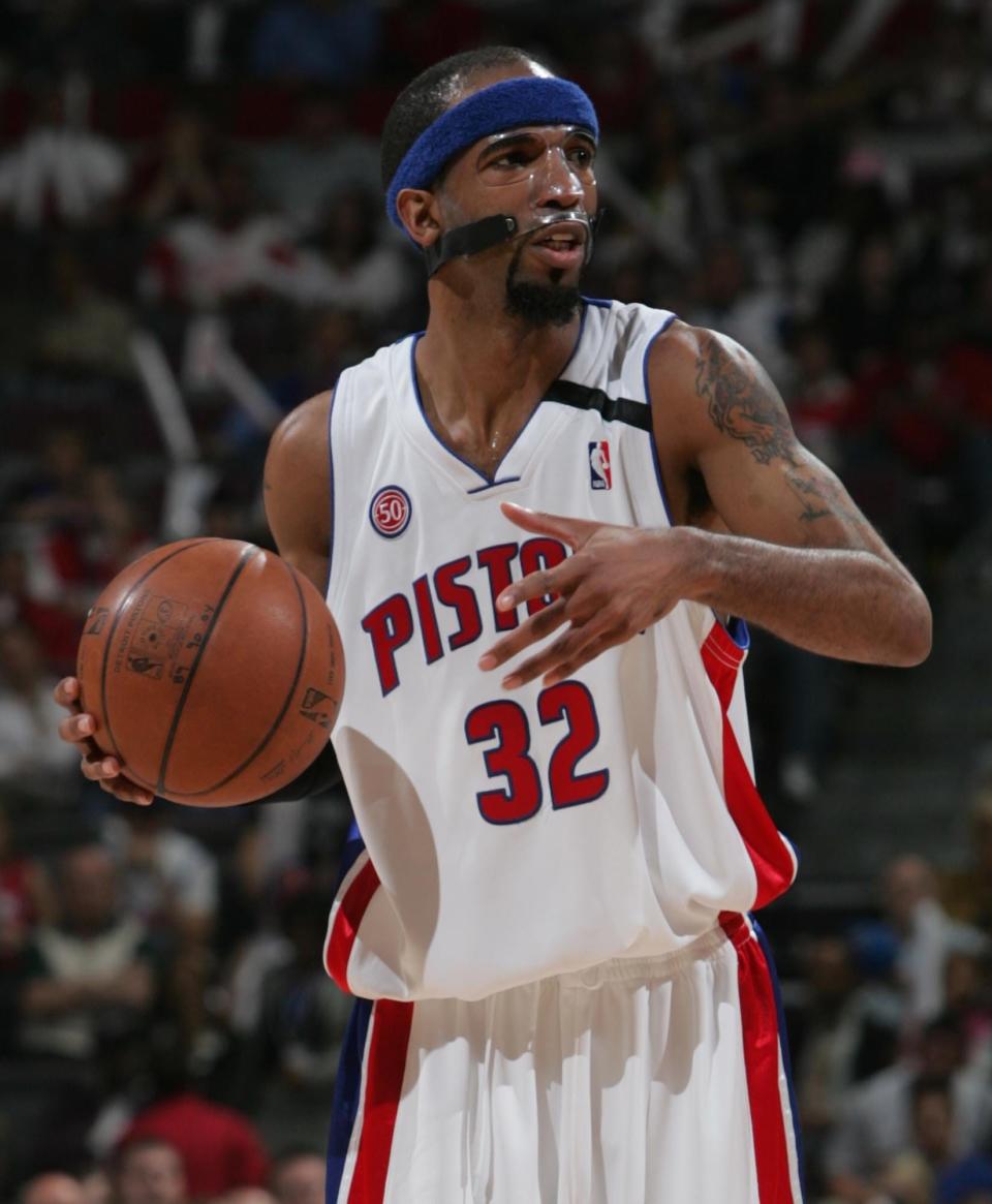 Detroit Pistons' Richard Hamilton directs his team vs. the Orlando Magic in Game 5 of the Eastern Conference semifinals May 13, 2008 at the Palace of Auburn Hills.