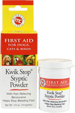 <p>https://www.amazon.com/Miracle-Care-Kwik-Styptic-Powder/dp/B0002H3RBU/ref=sr_1_1_sspa?hvadid=651213871907&hvdev=c&hvlocphy=9010676&hvnetw=g&hvqmt=e&hvrand=2456651229089066512&hvtargid=kwd-376838294629&hydadcr=15728_13650264&keywords=styptic%2Bpowder%2Bfor%2Bcats&qid=1681073421&sr=8-1-spons&spLa=ZW5jcnlwdGVkUXVhbGlmaWVyPUFTWUU2RDJOM09UVFEmZW5jcnlwdGVkSWQ9QTA1MjQxNTVKTTRBSThLRUNSQUsmZW5jcnlwdGVkQWRJZD1BMDUxMjE2N0lJMFQ0VFowWjRCSSZ3aWRnZXROYW1lPXNwX2F0ZiZhY3Rpb249Y2xpY2tSZWRpcmVjdCZkb05vdExvZ0NsaWNrPXRydWU&th=1</p> Styptic powder can help stop bleeding.