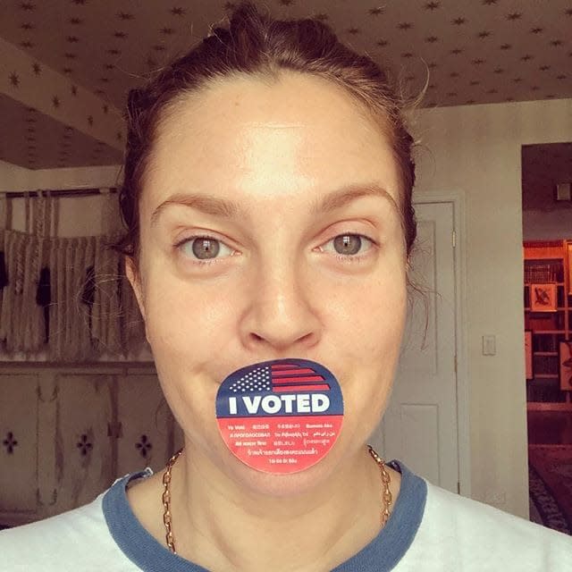Celebs were out on force on Instagram yesterday, sharing their voting selfies - Drew Barrymore/Instagram