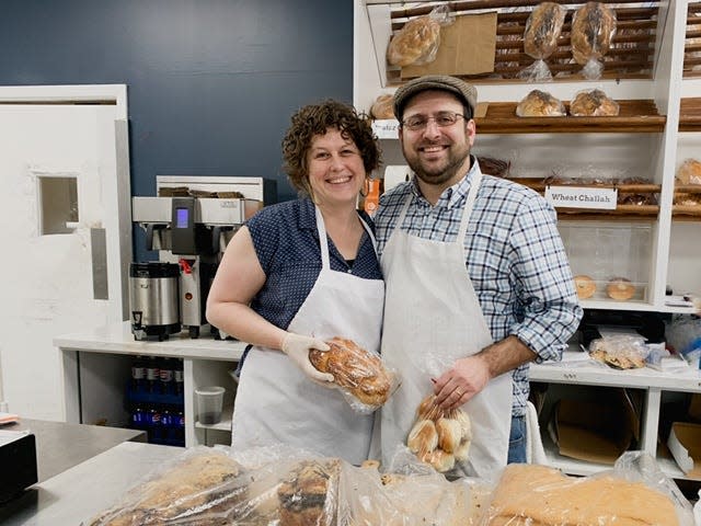 From left, Anna and Naftali Hanau, 42 and 38, inside Malek's Bakery, 1795 Monroe Ave., Brighton. Naftali, a Brighton native, is now overseeing operations at the bakery, which is owned by Hillel Community Day School.