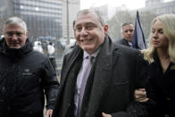 FILE - In this Dec. 2, 2019 file photo, Lev Parnas, center, arrives at court in New York. Federal prosecutors are investigating former New York City mayor Rudy Giuliani, as part of a criminal case brought against his former associates, Lev Parnas and Igor Fruman, Soviet-born business partners from Florida who played key roles in Giuliani’s efforts to launch the Ukrainian corruption investigation against the Bidens.(AP Photo/Seth Wenig, File)