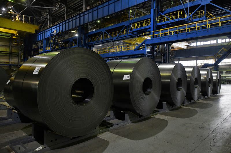 FILE PHOTO: A view shows rolled steel products at Magnitogorsk Iron and Steel Works