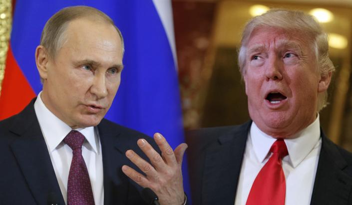Vladimir Putin and Donald Trump. (Photo illustration: Yahoo News, photos: Sergei Ilnitsky/Pool Photo via AP, Evan Vucci/AP )