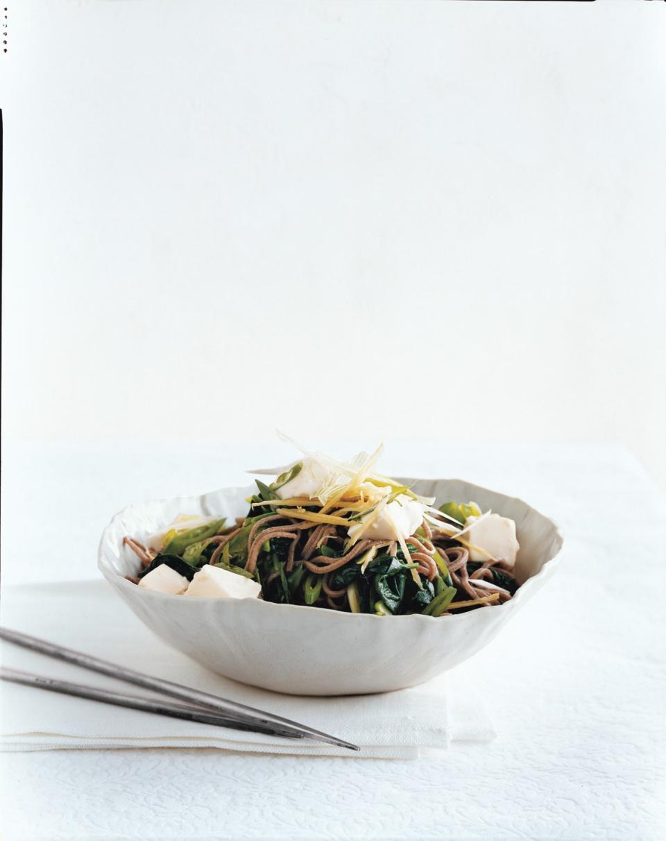 Chilled Soba with Tofu and Sugar Snap Peas