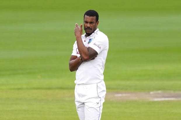 West Indies fast bowler Shannon Gabriel reacts after a dropped catch at Emirates Old Trafford. Picture: Jon Super/NMC Pool/PA Wire