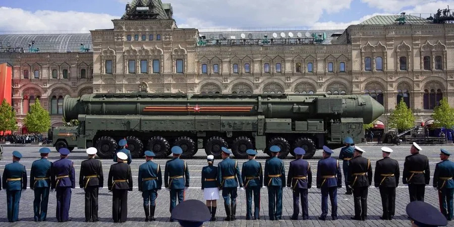 Russian intercontinental ballistic missile Yars during a parade in Moscow, May 9, 2023