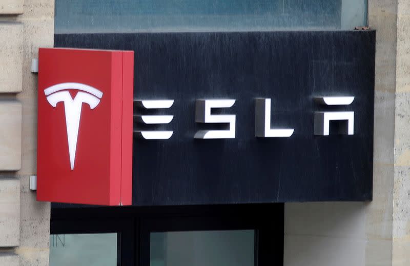 FILE PHOTO: Logo of Tesla