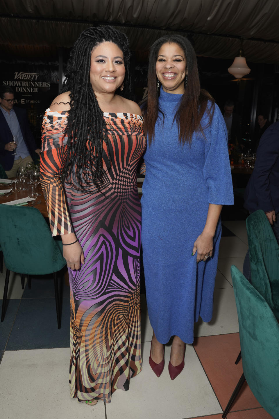 WEST HOLLYWOOD, CALIFORNIA - JANUARY 11: (L-R) Tracy Oliver and Nkechi Carroll attend the Variety Showrunners dinner presented by A+E Studios in West Hollywood on January 11, 2024 in West Hollywood, California. (Photo by Presley Ann/Variety via Getty Images)