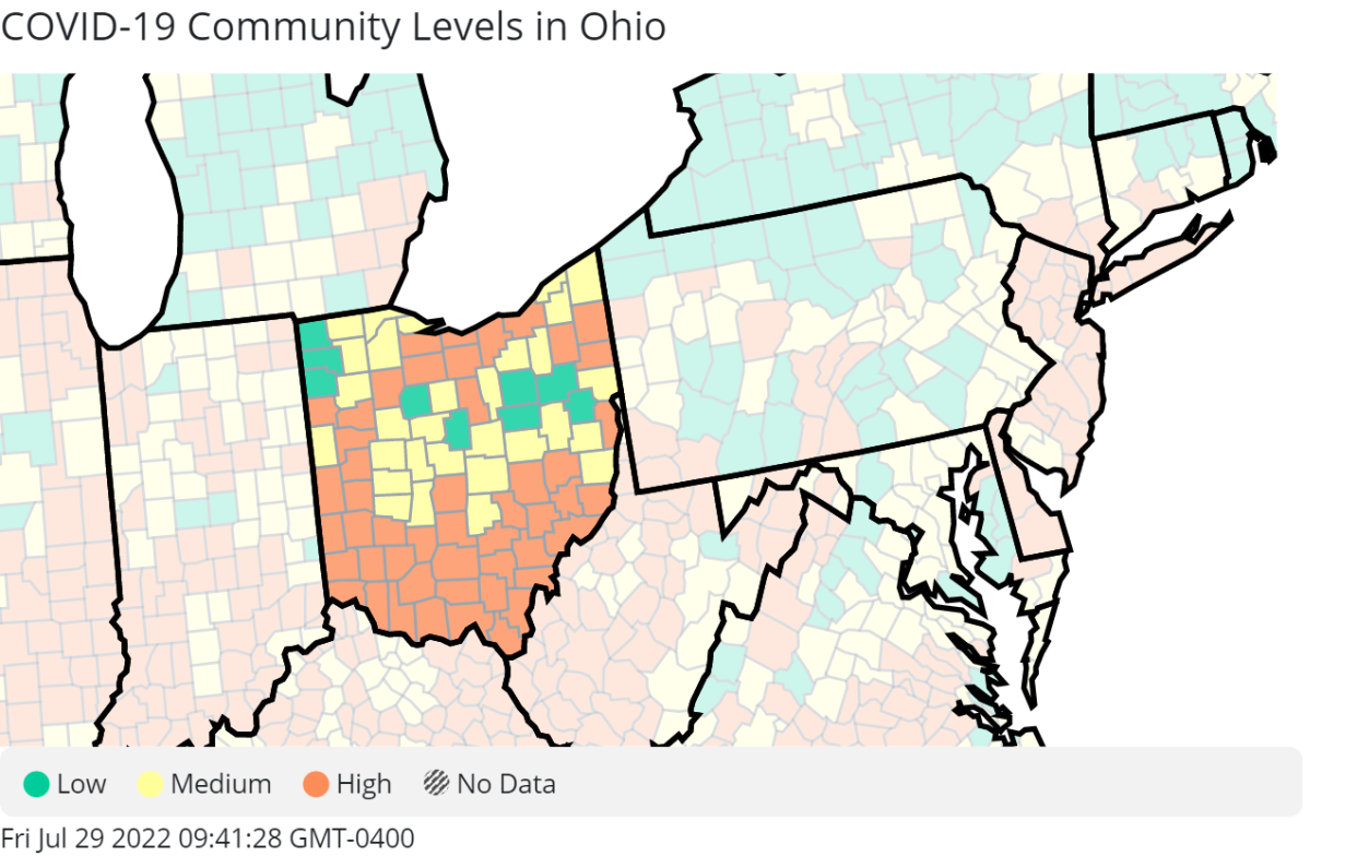 COVID-19 community levels in Ohio as of July 28, 2022.