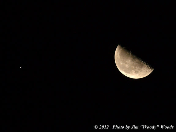 Astrophotographer Jim "Woody" Woods sent in this photo of the moon and Jupiter he took at about 1 am, Saturday, Sept. 8, 2012 from his backyard in Long Beach, CA.