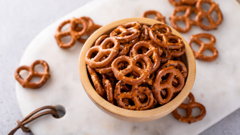 Traditional pretzel twists in a bowl
