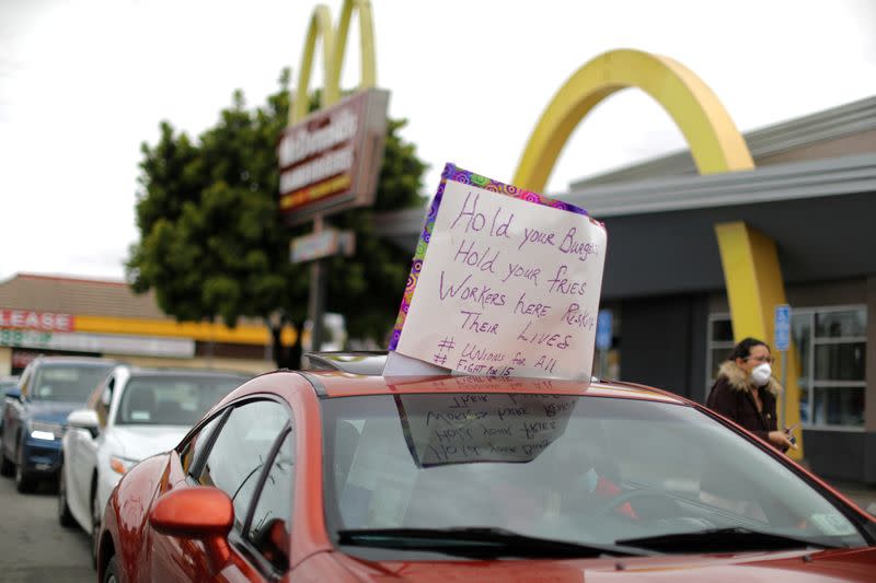 FILE PHOTO: McDonald’s workers strike for protective gear, as the spread of the coronavirus disease (COVID-19) continues, in Los Angeles