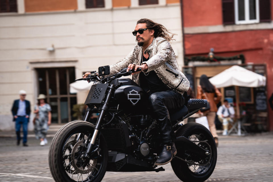 Jason Momoa riding a motorbike as Dante in Fast X