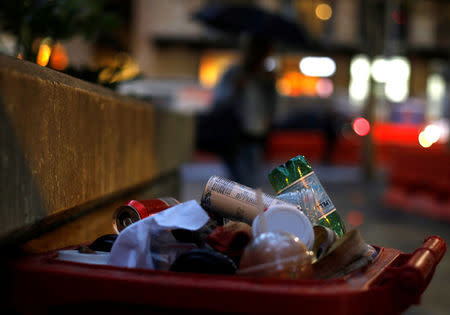 Rubbish piles up in a bin in Sydney, Australia April 27, 2018. REUTERS/Edgar Su
