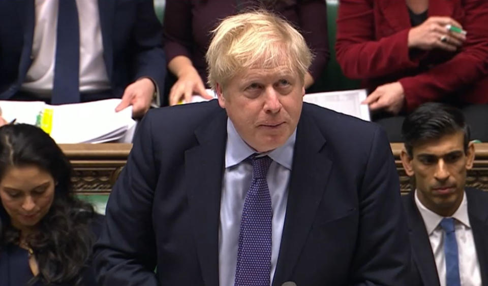 Prime Minister Boris Johnson speaks during Prime Minister's Questions in the House of Commons, London.