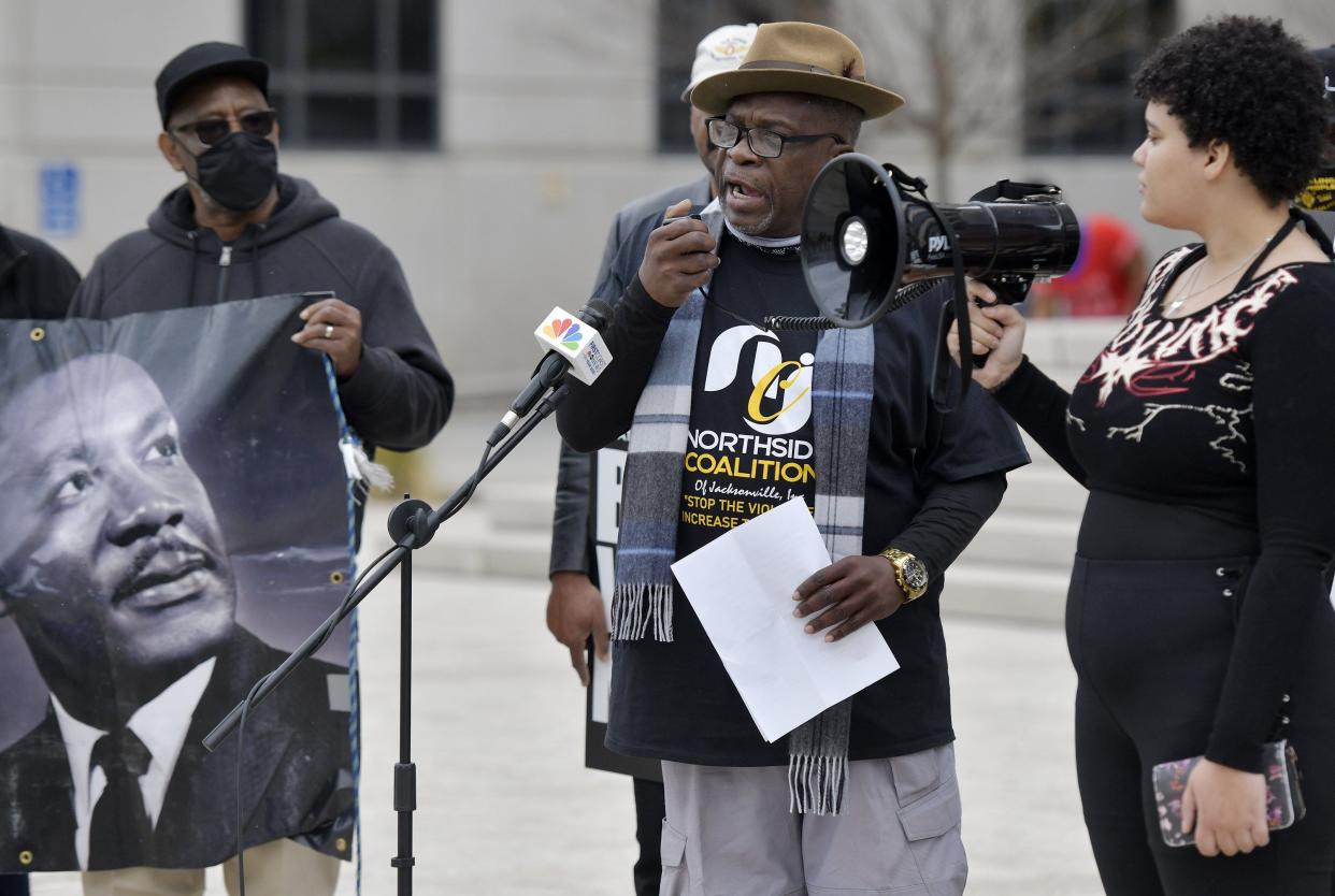 Jacksonville community activist Ben Frazier of the Northside Coalition addresses a rally in front of the Duval County Courthouse in January. Frazier has been invited to Geneva to speak to the United Nations Committee to Eliminate Racial Discrimination.