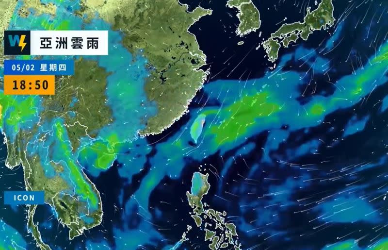 明日台灣各地還是有短暫陣雨或偶有雷雨。（圖／翻攝自天氣風險 WeatherRisk 臉書）