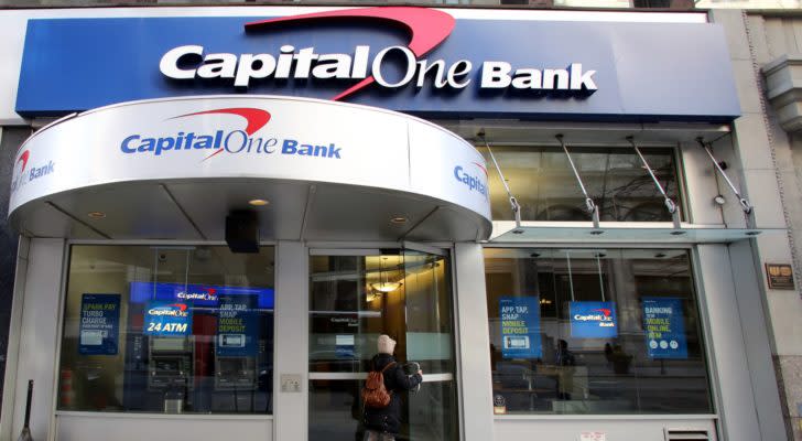 A street view of a Capital One (COF) bank location in New York City.