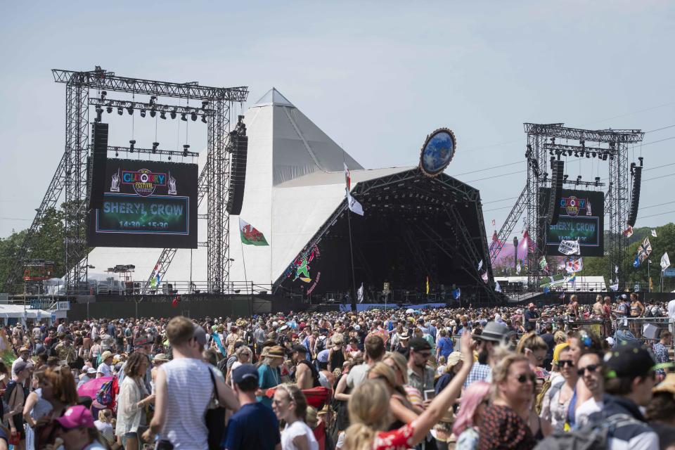 The Pyramid Stage during Sheryll Crows set on day 3 of Glastonbury 2019, Worthy Farm, Pilton, Somerset. Picture date: Friday 28th June 2019.  Photo credit should read:  David Jensen/EmpicsEntertainment