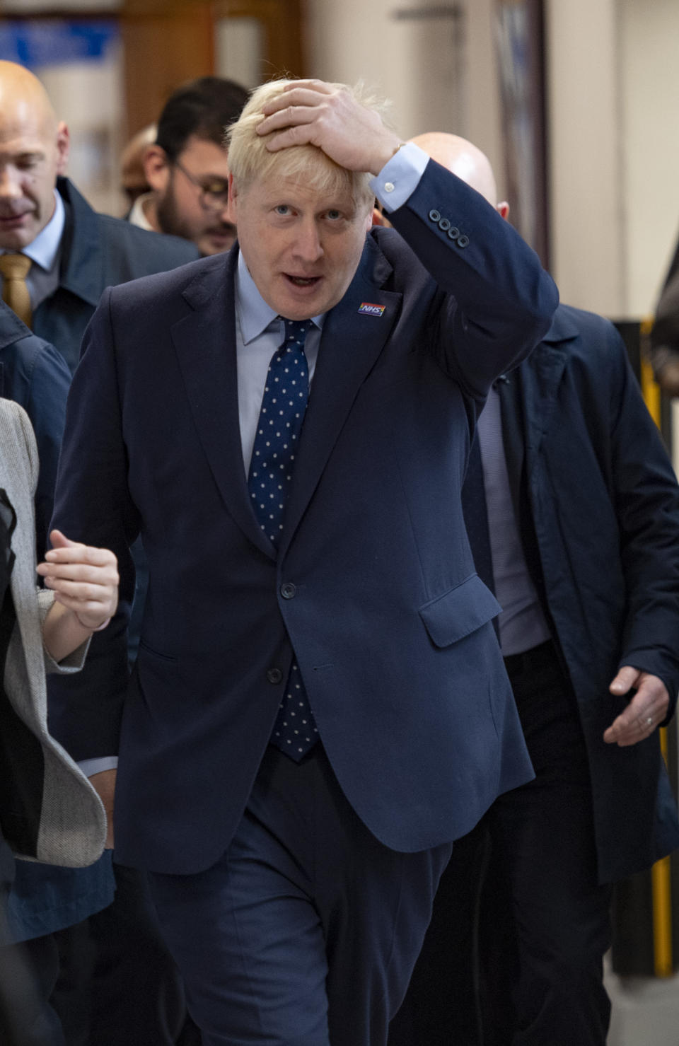 Prime Minister Boris Johnson during a visit to North Manchester General Hospital before the Conservative Conference starts at the Manchester Convention Centre.